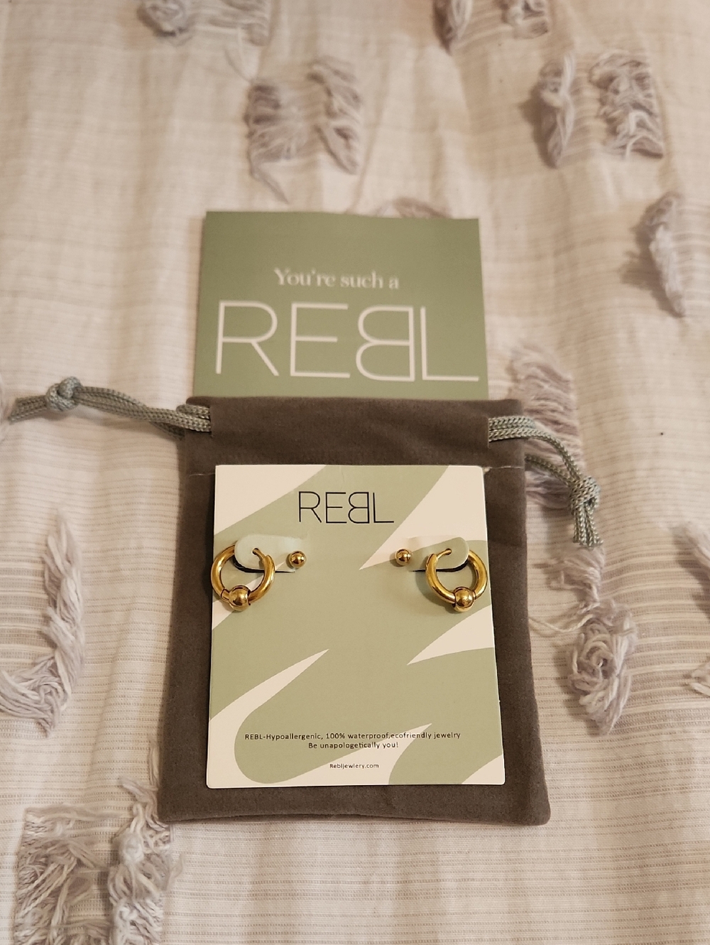 REBL Brand, Two Earring Styles, Gold Hoop and Ball Stud Earrings - Women Jewelry